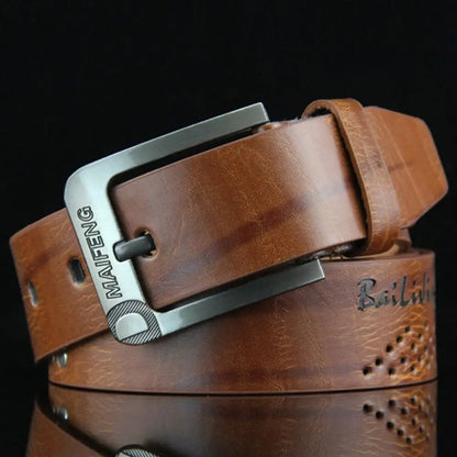 Simple Leather Men's Belt – Luxury Classic Buckle, High-Quality Alloy Vintage Cowboy Waistband for Business & Casual Use