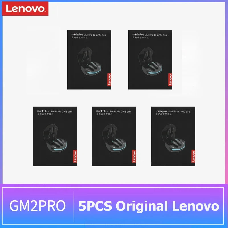 5PCS Original Lenovo GM2 Pro TWS Wireless Earphones – Bluetooth 5.3 HD Earbuds with Mic, Touch Control Sports Headphones