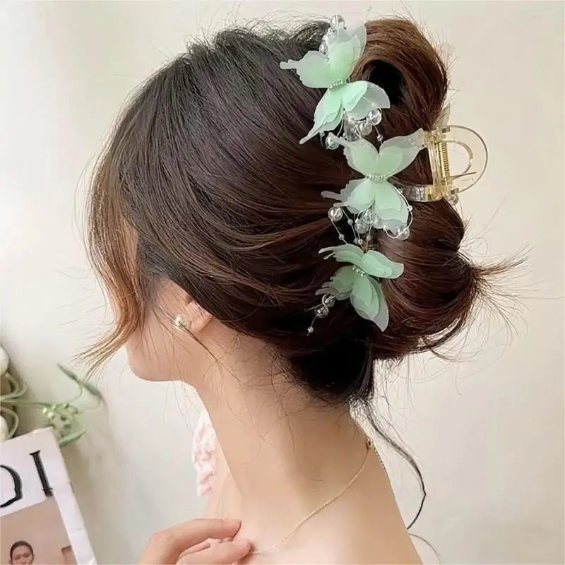 Sheer Butterfly Claw Clip - Pearl Rhinestone Fairycore Hair Accessory