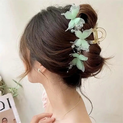 Sheer Butterfly Claw Clip - Pearl Rhinestone Fairycore Hair Accessory