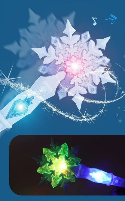 Princess Snow Wand Toy - Snowflake Light & Sound Wand for Kids, Glowing Fairy Cosplay Toy for Girls, Christmas & Halloween