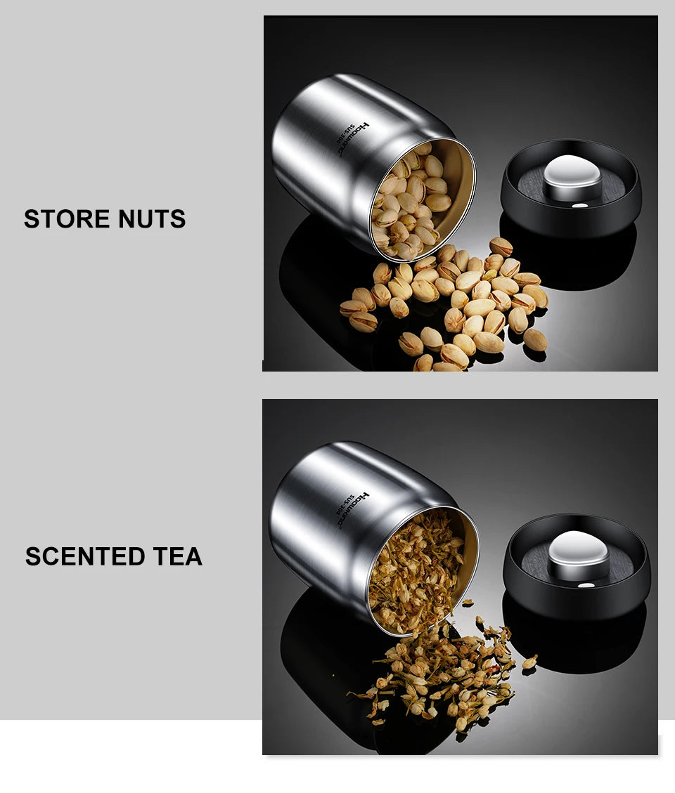 Vacuum Sealed Coffee Bean Storage Tank – 304 Stainless Steel Moisture-Proof Food Jar for Home