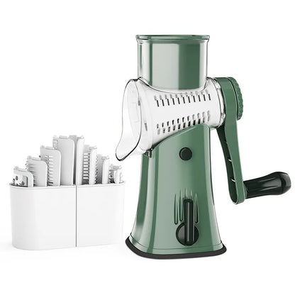 LMETJMA 5-in-1 Rotary Cheese Grater — Vegetable Mandoline, Julienne Slicer & Nut Chopper
