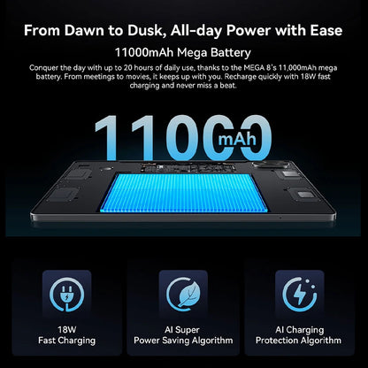 Blackview MEGA 8 Tablet – 13" FHD+ 90Hz Display, 11000mAh, Android 15, 50MP Camera, 4 Speakers, 4G Pad PC