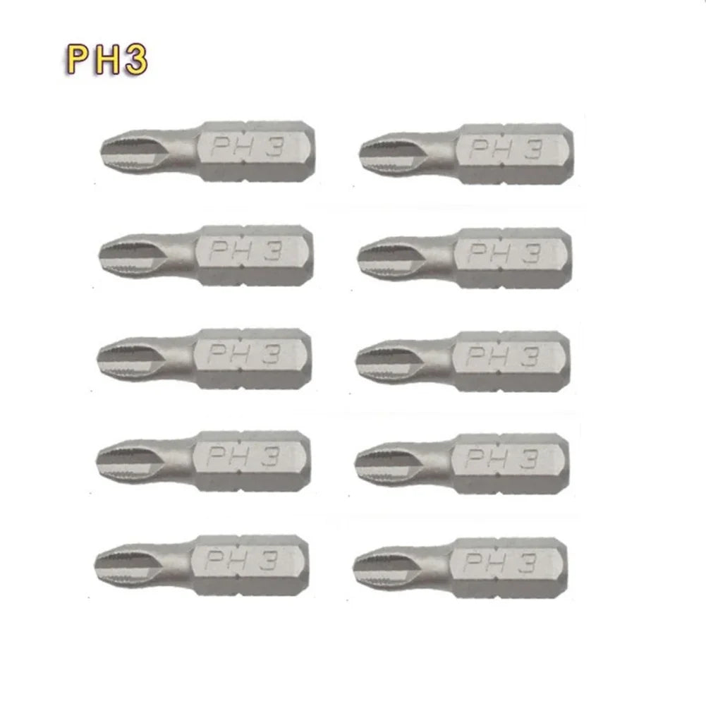 10-Pcs 25mm Anti-Slip Magnetic Hex Shank Screwdriver Bit Set – PH1, PH2, PH3, PZ1, PZ2, PZ3 Drill Bits