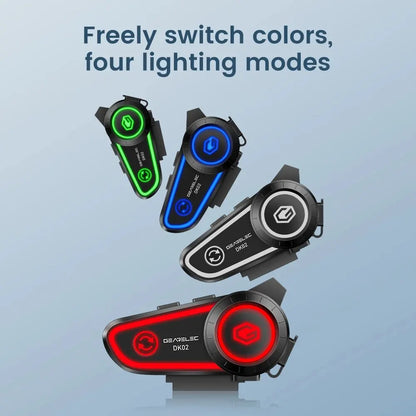 GEARELEC DK02 Motorcycle Helmet Headset - Stereo Bluetooth Hands-Free Call, IPX7 Waterproof, 2800mAh with Tri-Color Ambient Light