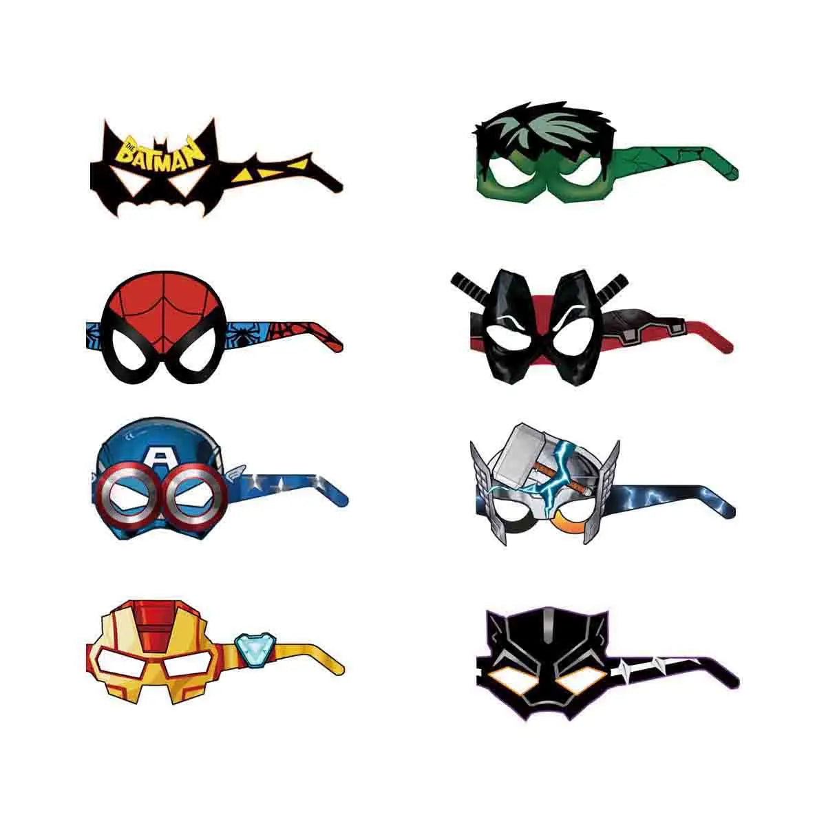 Spider-Man Paper Glasses - 8-Piece Eco-Friendly Superhero Cosplay Photo Props for Kids Parties and Birthdays