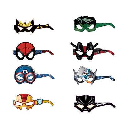 Spider-Man Paper Glasses - 8-Piece Eco-Friendly Superhero Cosplay Photo Props for Kids Parties and Birthdays