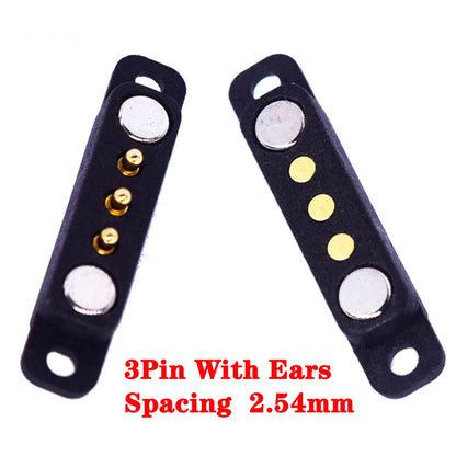 2-Pin Waterproof Magnetic Pogo Pin Connector - 2.8mm Pitch Spring-Loaded Male/Female DC Power Socket with Ears