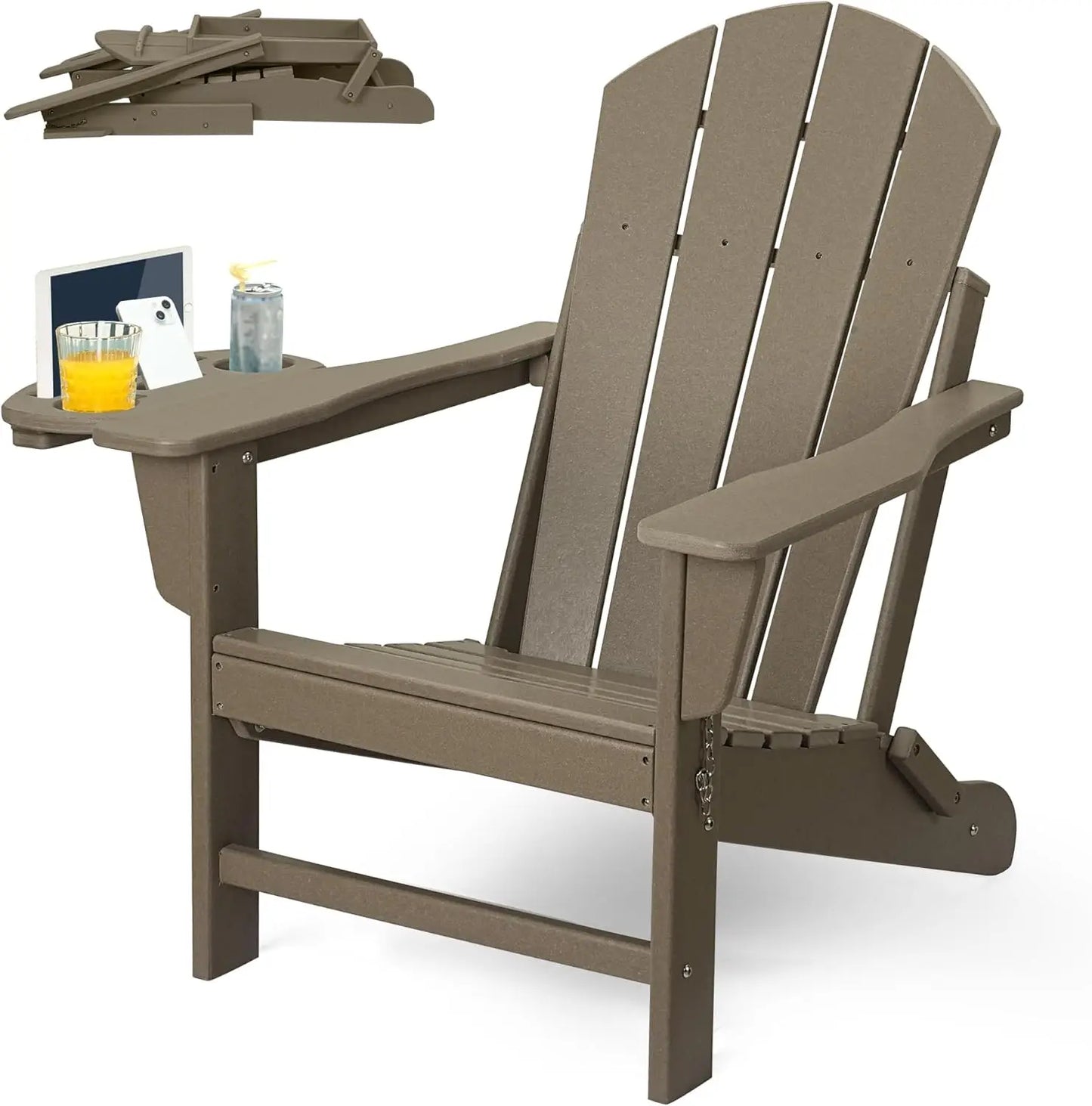 HDPE Folding Adirondack Chair Set – Weather-Resistant Outdoor Chairs with 4-in-1 Cup Holder Trays