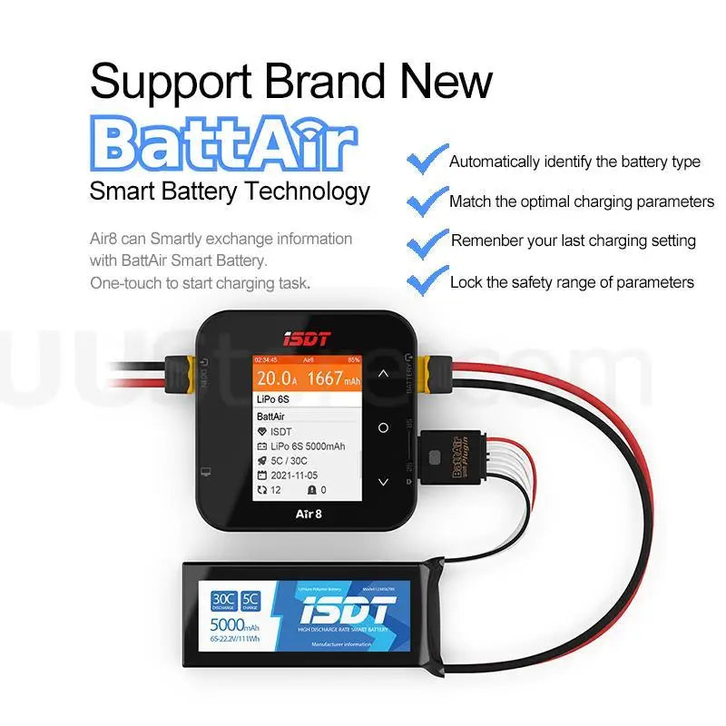 New ISDT Air8 Lipo Power Balance Battery Charger – 20A 500W DC, 1-8S Li-Po, Li-Hv, Li-Ion, Li-Fe, NiMH, Ni-Cd, Pb Discharger