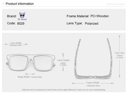 Oi Wood Square Polarized Sunglasses for Men — UV400 Fashion Sport & Driving Sun Glasses