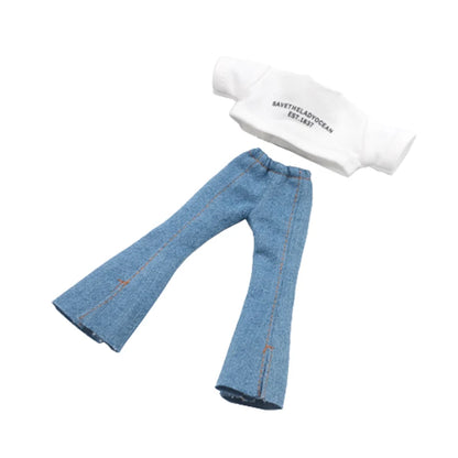 Blythe Doll Clothes – Fashion Tops, Black & White Shirts with Jeans & Plaid Pants for Azone OB22/OB24 Dolls