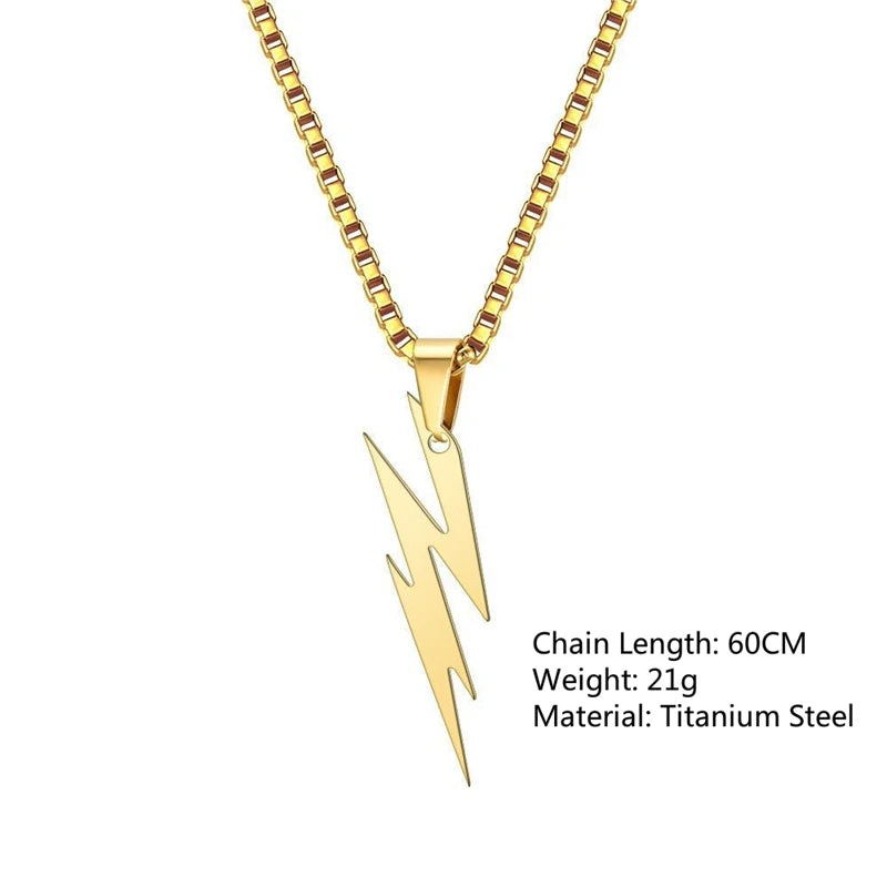Stainless Steel Lightning Pendant Necklace – Unisex Fashion Jewelry for Hip Hop and Motorcycle Enthusiasts