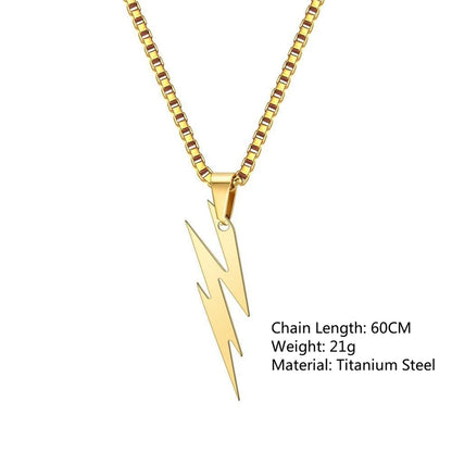 Stainless Steel Lightning Pendant Necklace – Unisex Fashion Jewelry for Hip Hop and Motorcycle Enthusiasts