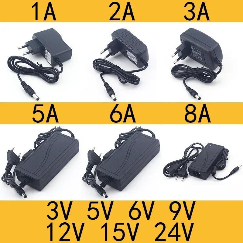 Universal AC/DC Power Adapter - 110–240V Input, 3V–24V Output for LED Lights and Electronics