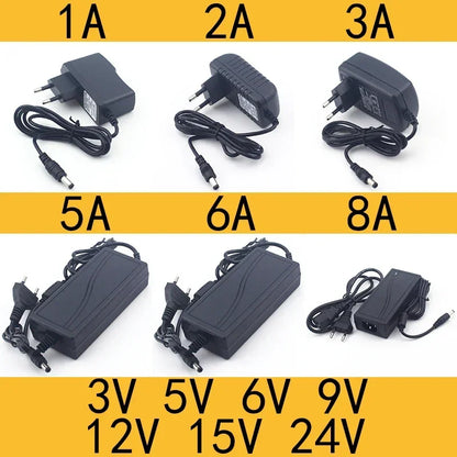 Universal AC/DC Power Adapter - 110–240V Input, 3V–24V Output for LED Lights and Electronics