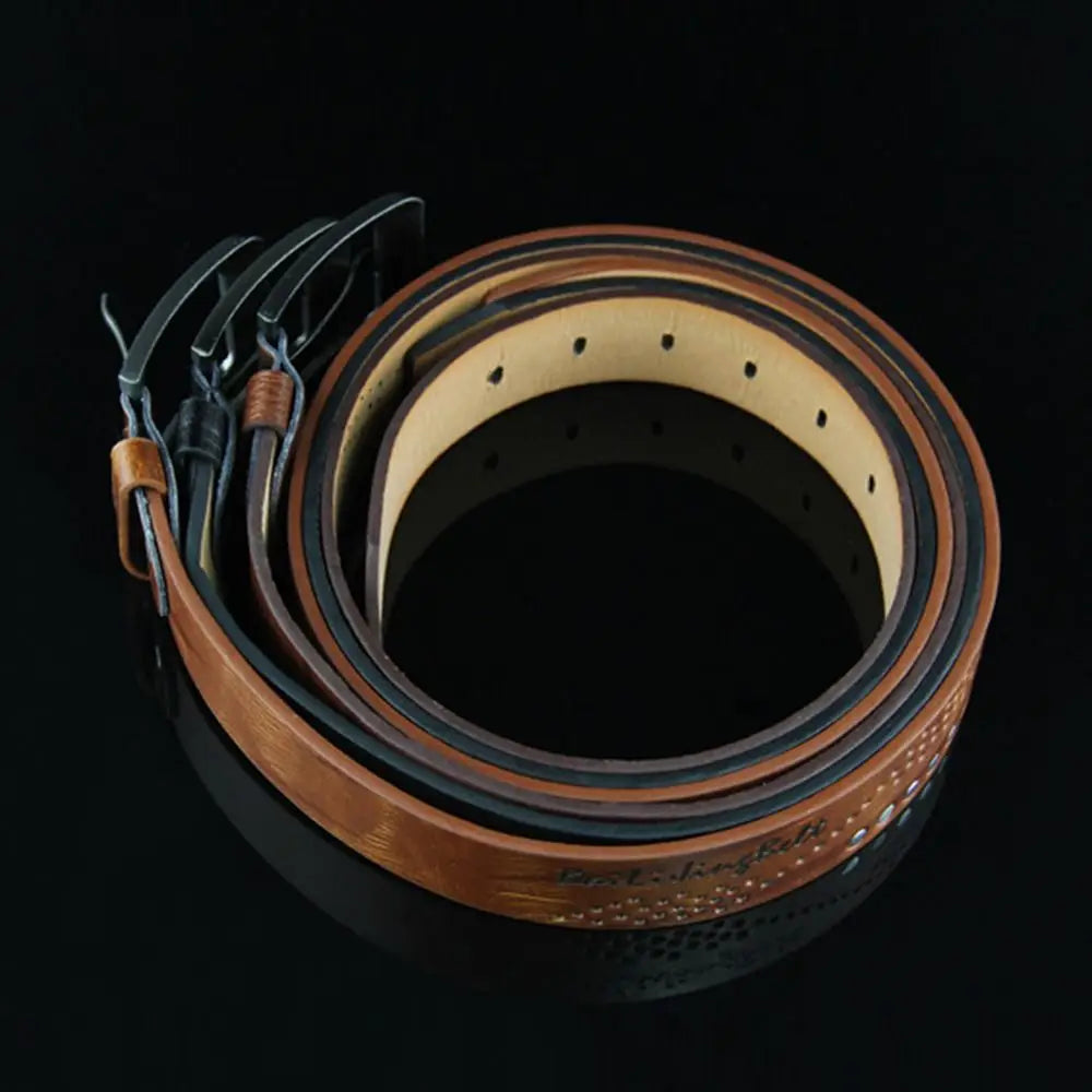 Simple Leather Men's Belt – Luxury Classic Buckle, High-Quality Alloy Vintage Cowboy Waistband for Business & Casual Use