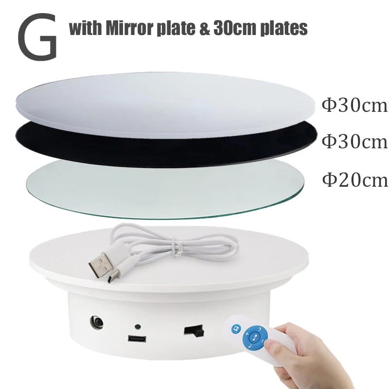 BFOLLOW 20/30/40cm Remote Control Electric Turntable – 360° Rotating Rechargeable Mirror Display Stand for Photography & Video