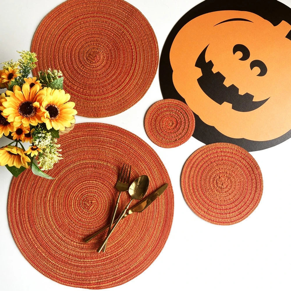4pcs Round Woven Ramie Table Mats – Non-Slip Placemats for Dining, Bowls, Cups, and Kitchen Use