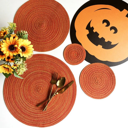 4pcs Round Woven Ramie Table Mats – Non-Slip Placemats for Dining, Bowls, Cups, and Kitchen Use