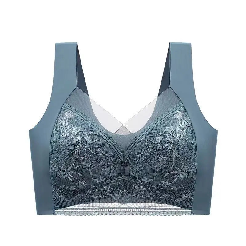 Women’s Lace Perspective Bralette — Push-Up Ice Silk Deep V Bra, Sexy Lingerie Top, Plus Size L–5XL Mom’s Underwear