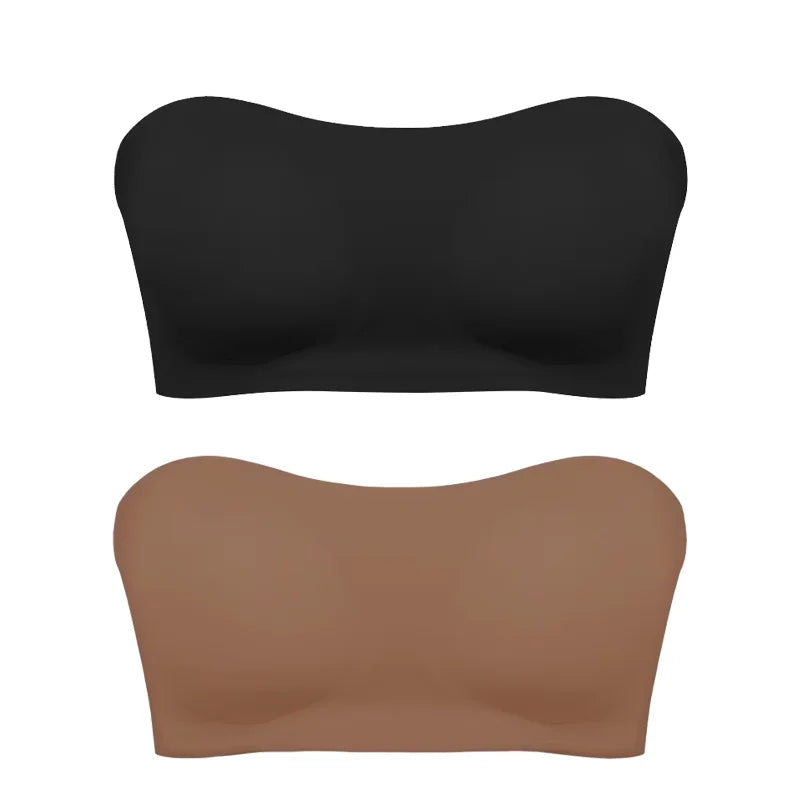 Women’s Strapless Push-Up Bra – Removable Padded Seamless Ice Silk Top, Invisible Anti-Slip Off-Shoulder Bra