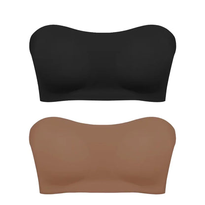 Women’s Strapless Push-Up Bra – Removable Padded Seamless Ice Silk Top, Invisible Anti-Slip Off-Shoulder Bra