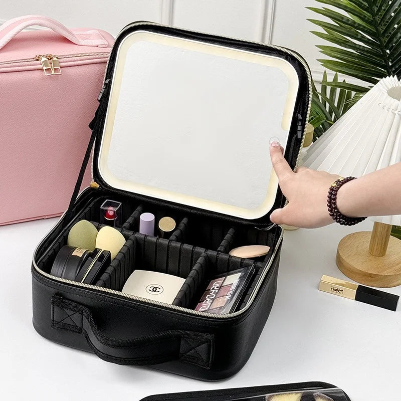 LED Cosmetic Case with Lights & Mirror – Large Capacity Luxury Makeup Bag with Premium Feel