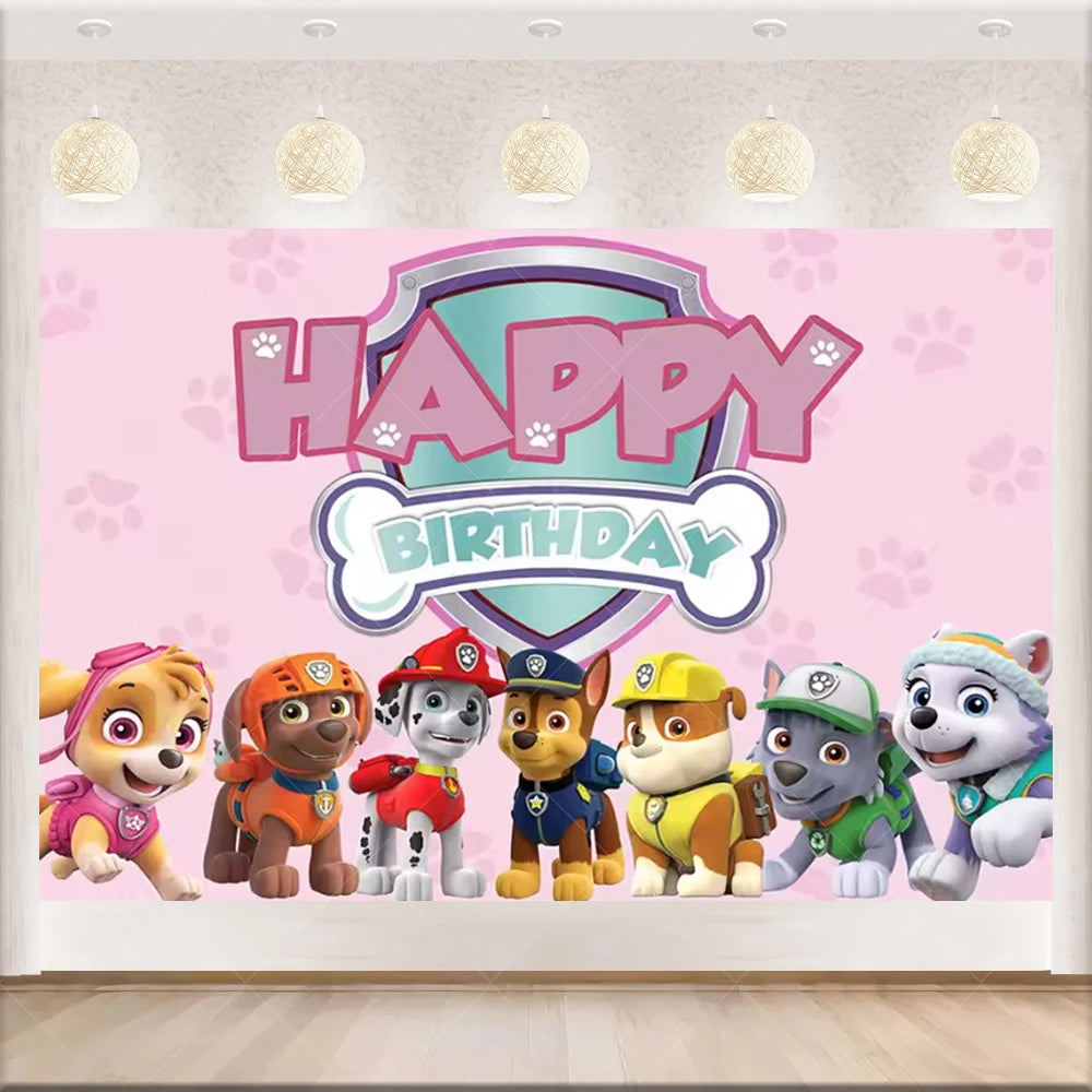 PAW Patrol Anime Birthday Party Backdrop – Puppy Dog Photography Background Cloth for Kids Birthday & Baby Shower Decorations Boy Gift