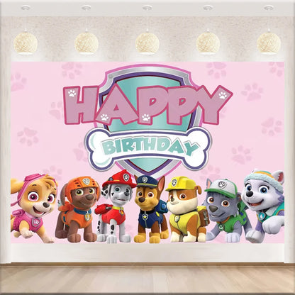 PAW Patrol Anime Birthday Party Backdrop – Puppy Dog Photography Background Cloth for Kids Birthday & Baby Shower Decorations Boy Gift
