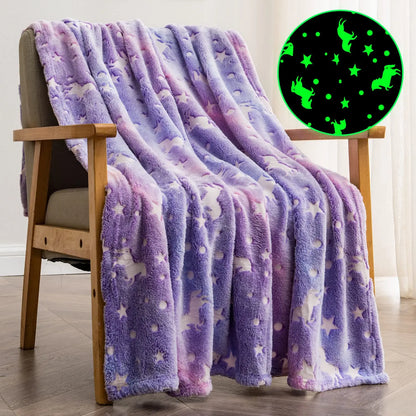 Glow-in-the-Dark Unicorn Blanket for Girls – Soft Pink Fleece Throw, Perfect Christmas & Birthday Gift for Toddlers and Kids