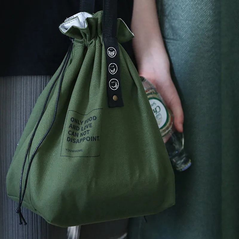 Canvas Lunch Bag – Portable Bento Box Handbag for Outdoor Picnic, School, and Food Storage, Fresh-Keeping Tote Accessory