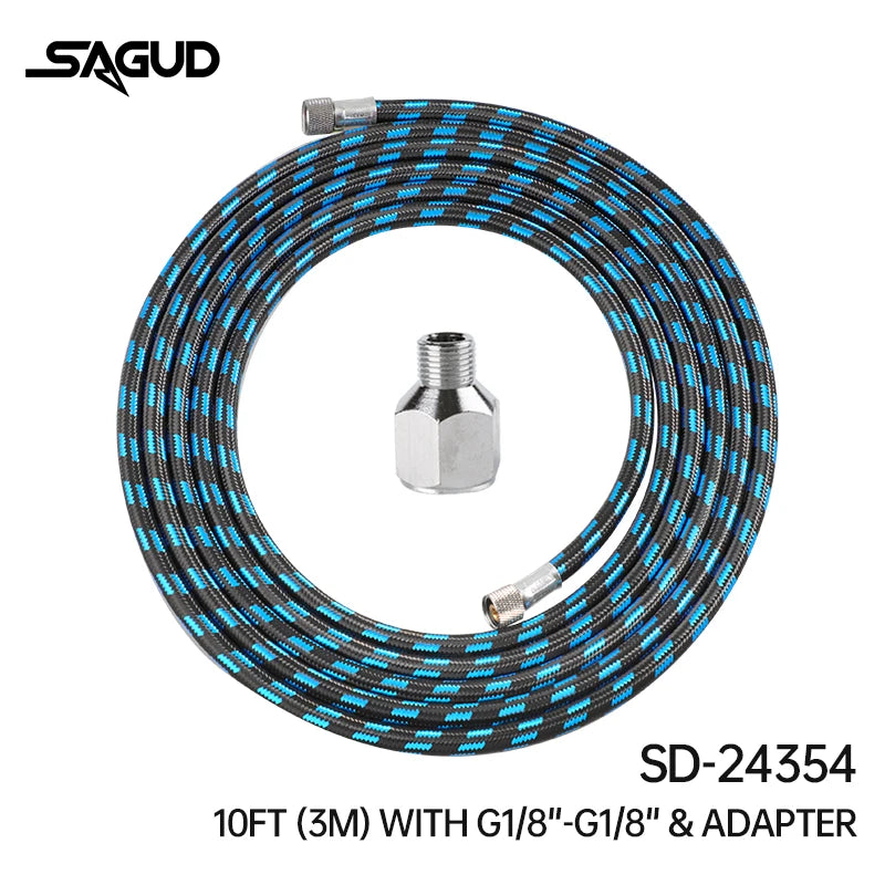 1.8m Nylon Braided Airbrush Hose with 1/8” Thread & 1/8” Male to 1/4” Female Fitting Adapter for Airbrush Accessories