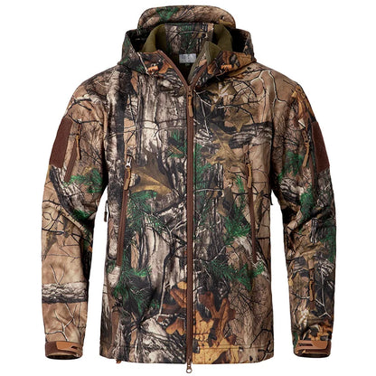 Men’s Silent Soft Shell Tactical Jacket | Waterproof, Warm Fleece Camouflage Hunting & Outdoor Hooded Coat