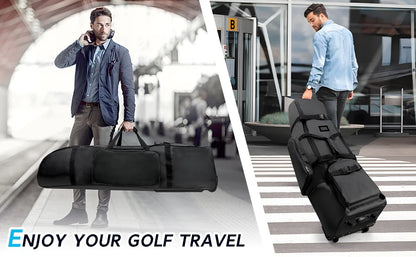 Heavy Duty Golf Travel Bag – 900D Polyester Oxford, Wear-Resistant, Foldable Soft-Sided Case with Zipper & Wheels