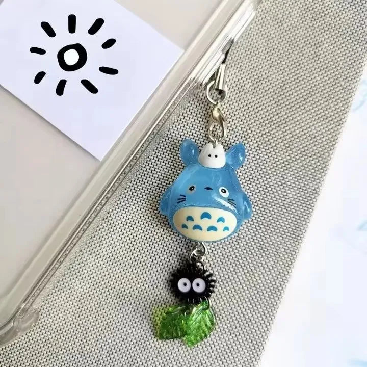 Kawaii Totoro Phone Charm - Blue Animal Soot Sprite Anime Pendant Keychain for Y2K Bags & Gifts