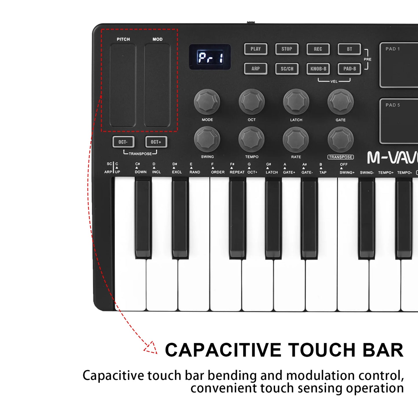M-VAVE 25 Key MIDI Control Keyboard – Portable USB, Velocity-Sensitive Keys, 8 RGB Pads, 8 Knobs