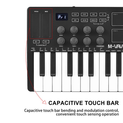 M-VAVE 25 Key MIDI Control Keyboard – Portable USB, Velocity-Sensitive Keys, 8 RGB Pads, 8 Knobs