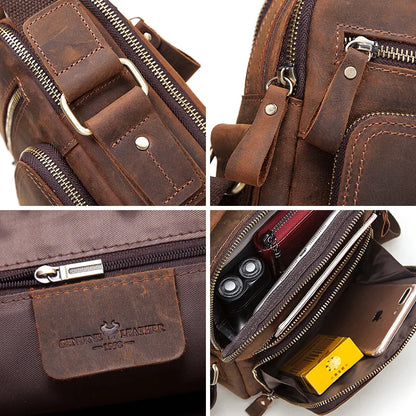HUMERPAUL Genuine Leather Men's Shoulder Bag – Vintage Crossbody, Large Capacity Messenger Tote for Travel