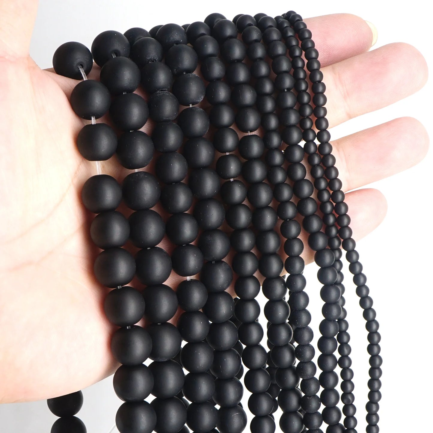 Natural Black Agate Beads – Round Frosted Stone Spacer Beads for DIY Jewelry, Bracelets & Necklace Accessories
