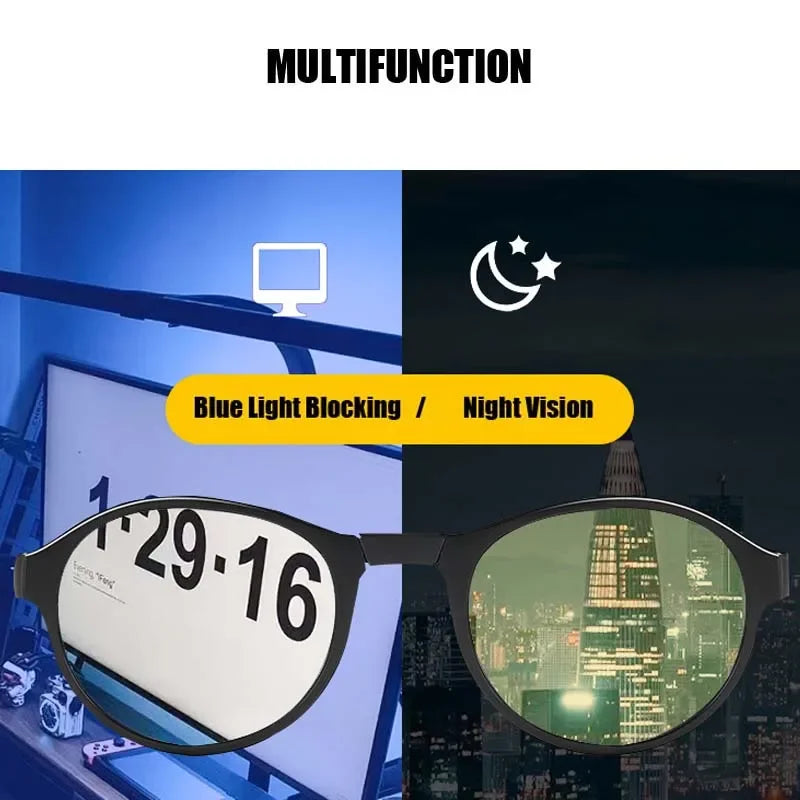 Anti-Glare Foldable Night Vision Driving Glasses – Blue Light Blocking Round Shades for Men & Women with Case