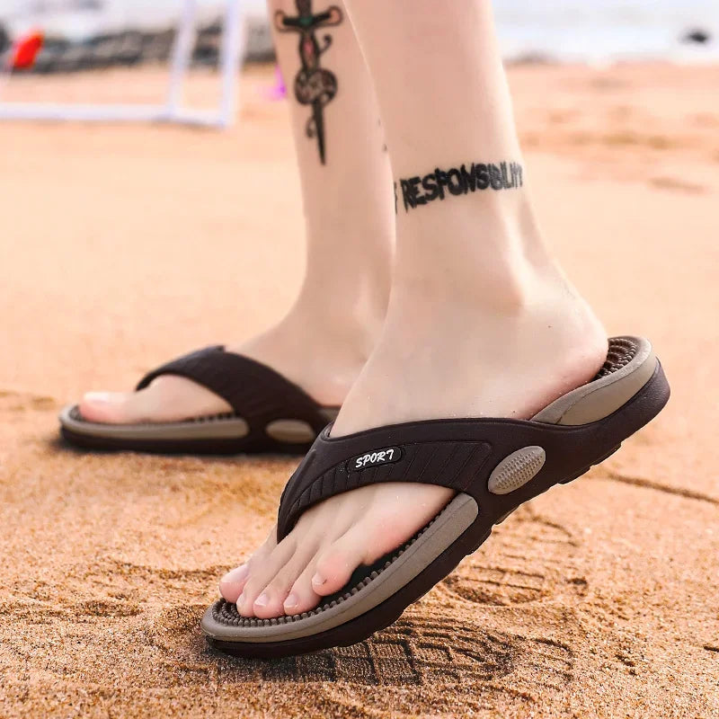 Men’s Massage Flip Flops, Breathable Summer Beach Sandals, Luxury Non-Slip Slippers Plus Size Up to 46 Comfort Footwear