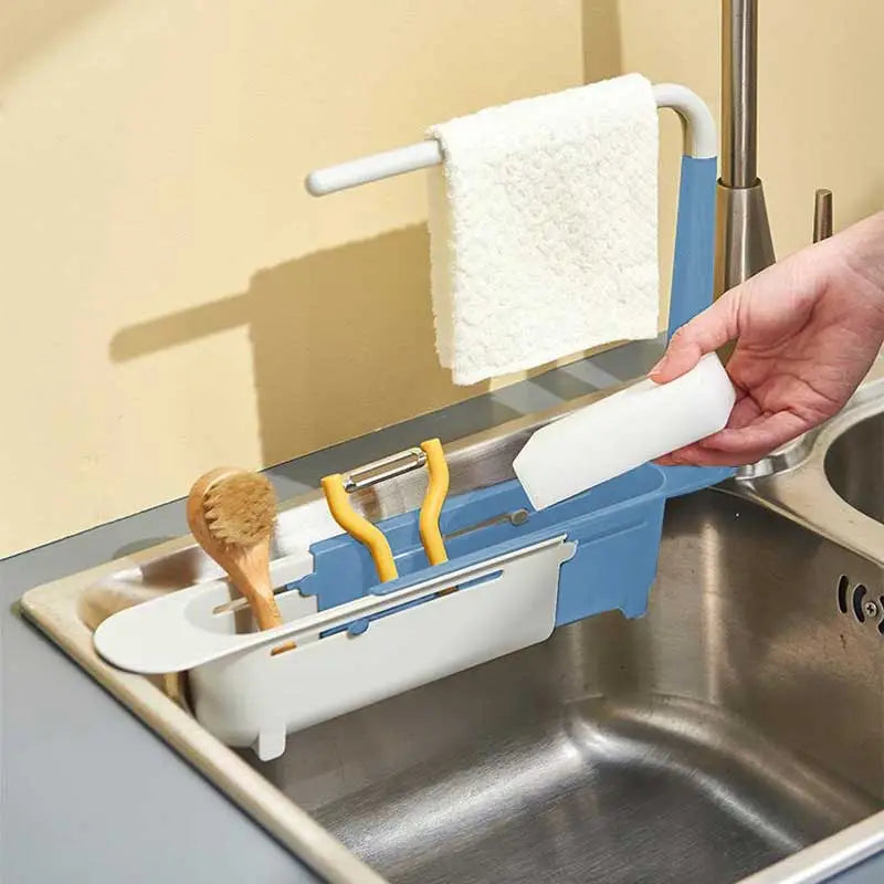 Multifunctional Telescopic Sink Storage Rack - Upgraded Adjustable 2-in-1 Sponge Holder for Home Kitchen