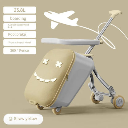 Children's Ride-On Luggage with Brake Wheels – Foldable Trolley Suitcase for Baby, Cabin Carry-On Travel Case
