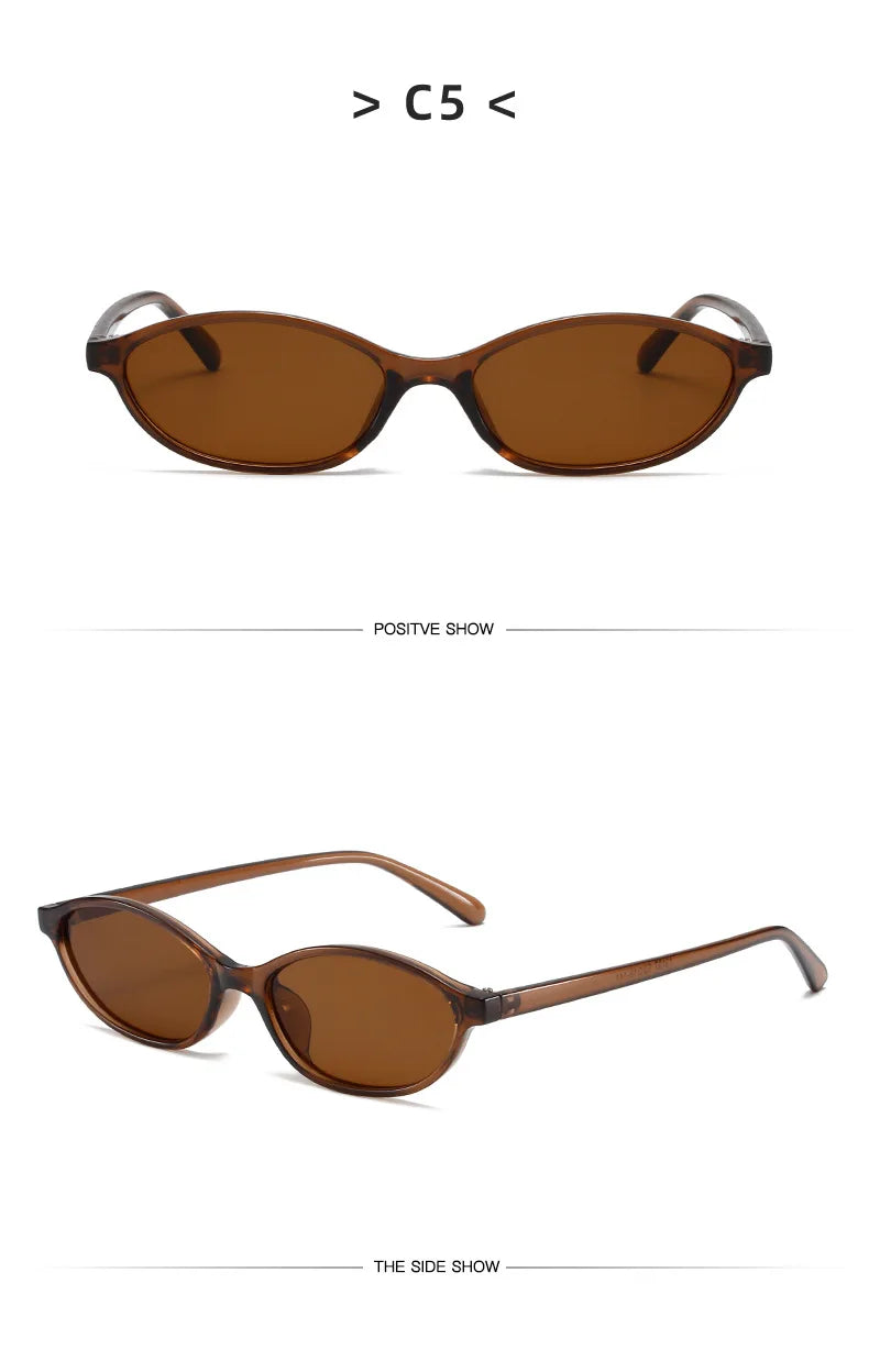 Retro Oval Frame Sunglasses — Trendy Small Frame Punk Cat Eye Sunshade Glasses, Personalized Fashion Sun Protection Eyewear