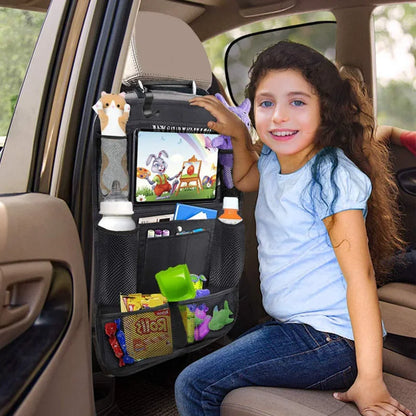 Car Backseat Organizer with Touch Screen Tablet Holder – Auto Storage Pockets and Seat Back Protectors – Car Accessories
