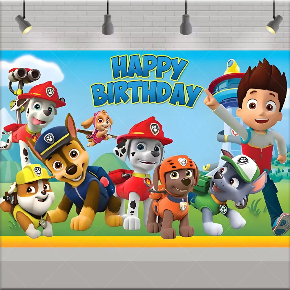 PAW Patrol Anime Birthday Party Backdrop – Puppy Dog Photography Background Cloth for Kids Birthday & Baby Shower Decorations Boy Gift