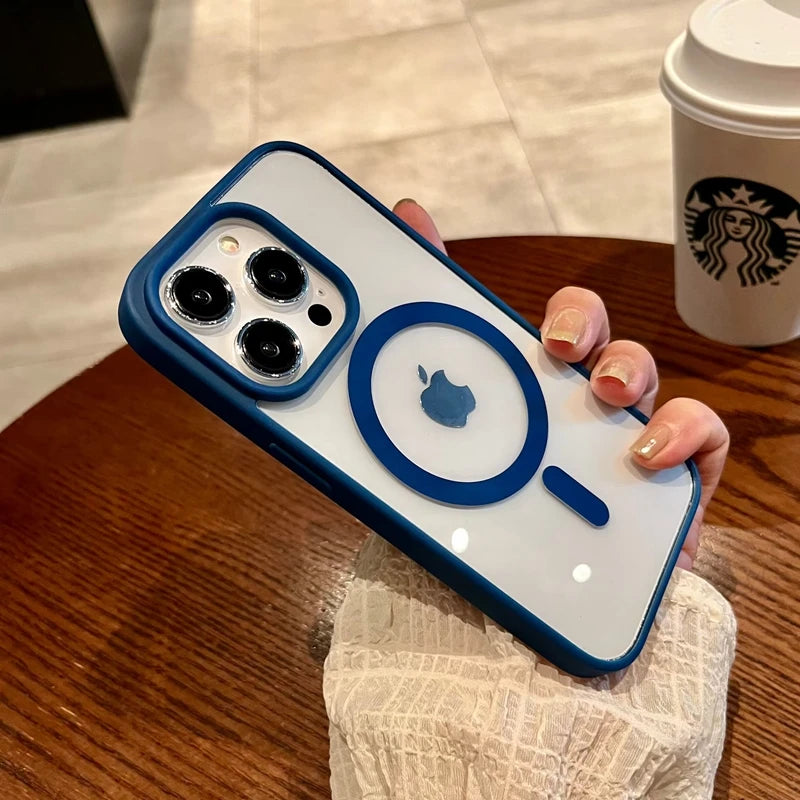Luxury MagSafe Wireless Charging Transparent Case - Magnetic Bumper Protective Cover for iPhone 15 14 13 12 11 Pro Max Plus Mini