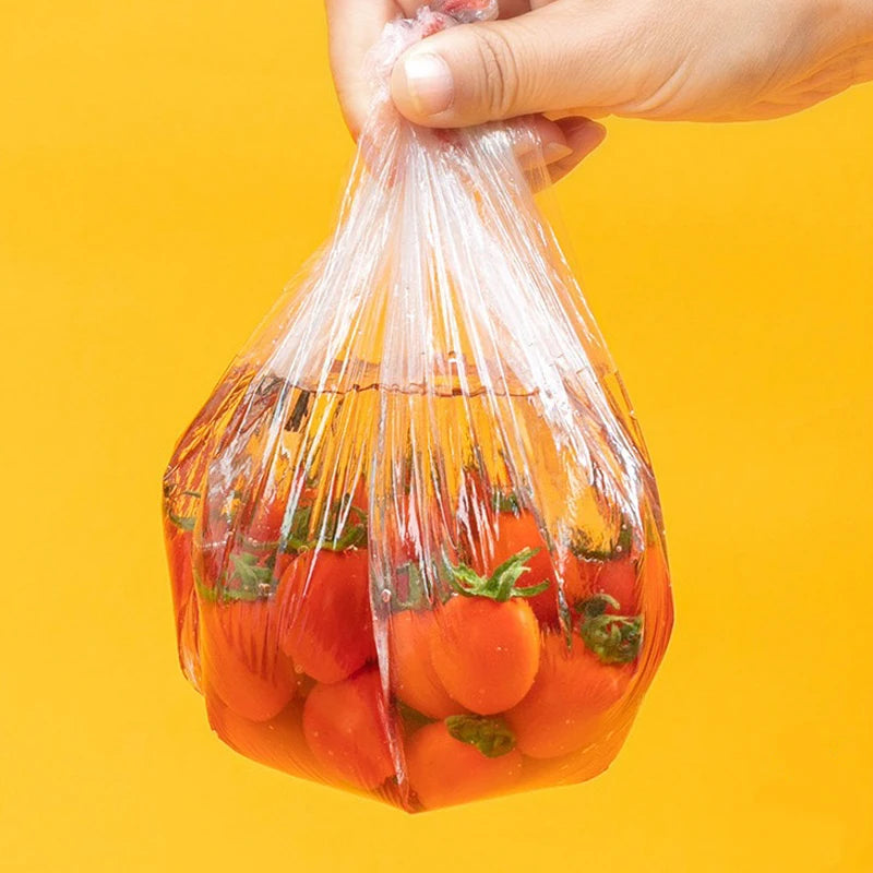 Disposable Transparent Plastic Food Cover Bags, Reusable Cling Film Wrap for Kitchen Storage, Freezing & Food Protection